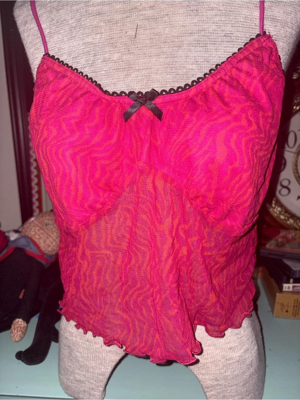 Matching Pink Sheer Ruffle-Trim Tank & Cardigan Set
